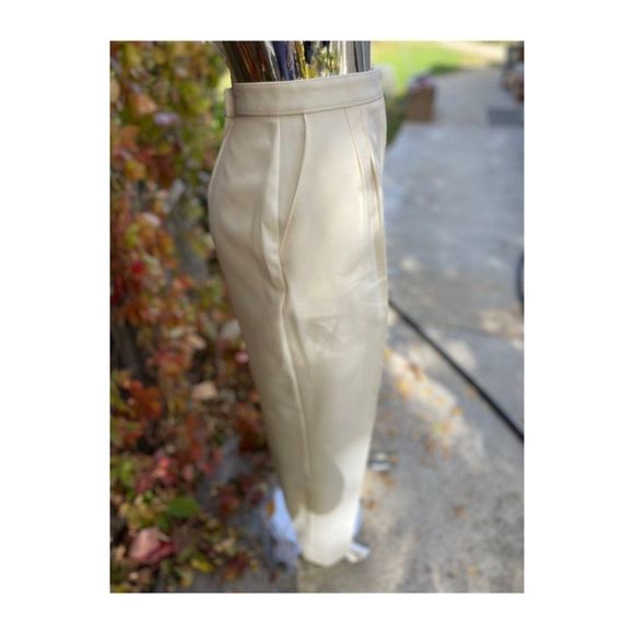 Vintage 90s Ivory Trousers High Waist Pants Pleat Front Minimalist Coastal Sz 18 - Picture 6 of 8